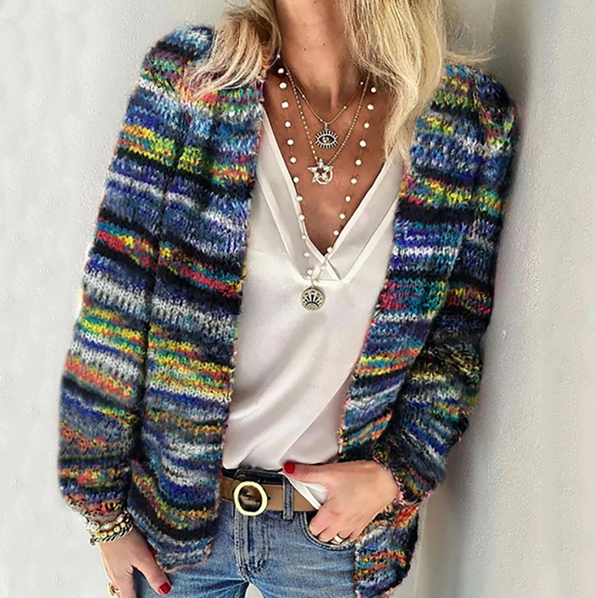 Diana™ - Cardigan a righe realizzato in maglia organica